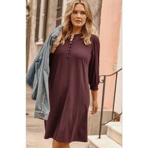 J.Jill Size Small Spiced Wine Burgundy Fall Smocked Henley Dress Pockets NWT